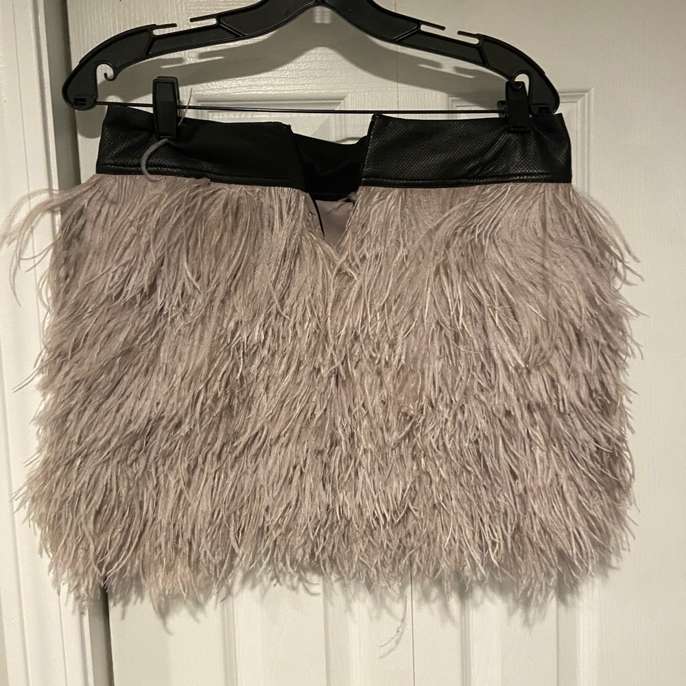 Robert Rodriguez Ostritch Feather and Leather Skirt